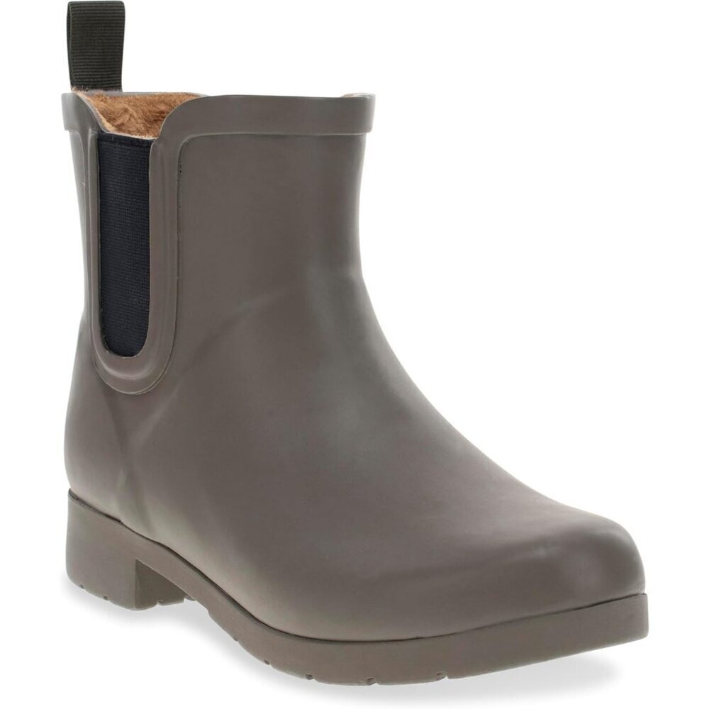 Women’s Olive Waterproof Chelsea Booties Plush Lined Slip-On Ankle Boots